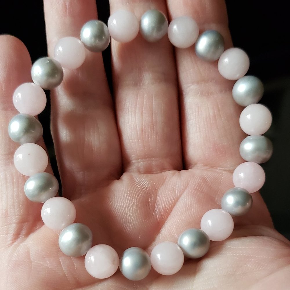 3X HOST PICK. New Silver Freshwater Pearl & Rose Quartz - Picture 2 of 2